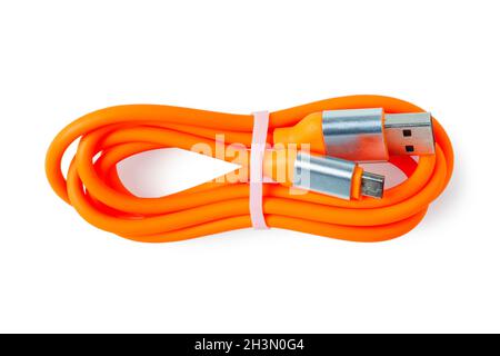 Silicone cord for charging smartphone isolated on white Stock Photo