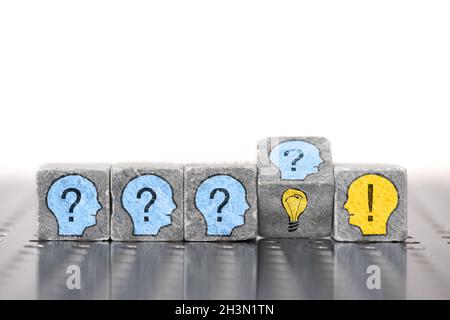 Question and creative ideas printed on stones Stock Photo
