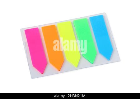 Set of multicolored self-adhesive bookmarks isolated on white Stock Photo