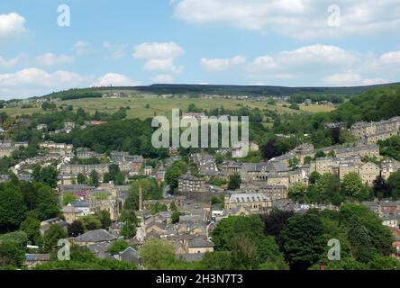 Aerial view of the town of hebden bridge in west yorkshire in summer Stock Photo