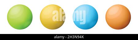Set with glass colorful balls. Glossy realistic ball, 3D abstract vector illustration highlighted on a white background. Big metal bubble with shadow Stock Vector