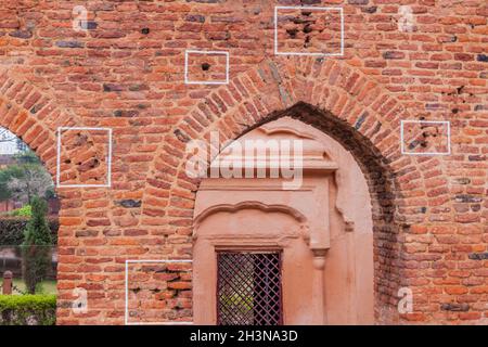 Bullet holes at the Jallianwala Bagh massacre site in Amritsar, Punjab state, India Stock Photo