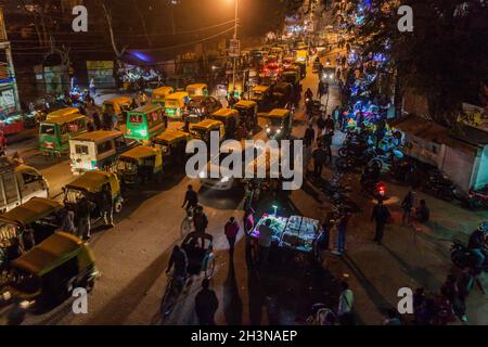 LUCKNOW, INDIA - FEBRUARY 3, 2017: Night view of a street traffic in Lucknow, Uttar Pradesh state, India Stock Photo