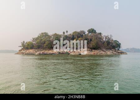 GUWAHATI, INDIA - JANUARY 31, 2017: View of Peacock Umananda island in Brahmaputra river near Guwahati, India Stock Photo