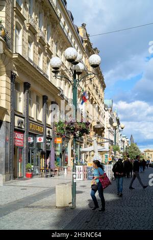 Tourists and residents in a popular shopping street in Prague Stock Photo