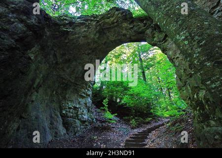 The rock gate is a sight of Emmendorf near Kinding Stock Photo