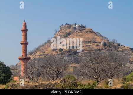 Daulatabad Fort and Chand Minar Tower of the Moon , Maharashtra state, India Stock Photo