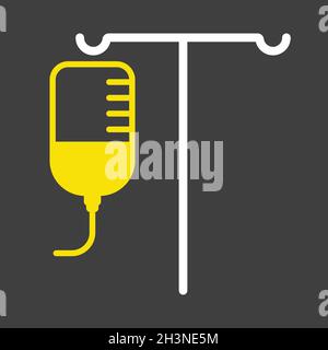 IV Stand vector glyph icon on dark background. Medicine and healthcare, medical support sign. Graph symbol for medical web site and apps design, logo, Stock Vector