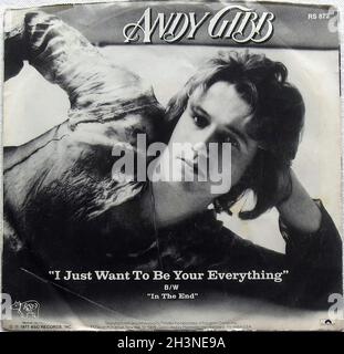1977 Andy Gibb I Just Want to Be Your Everything 45 Rpm Single 7 Inch Record Sleeve Cover Vinyl 1970s Stock Photo