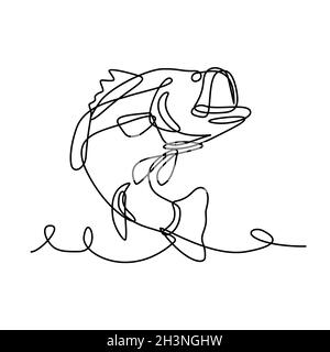 Largemouth Bass Widemouth Bass or Bigmouth Jumping Up Continuous Line Drawing Stock Photo