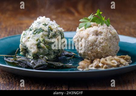 Mixed bavarian dumplings on wood Stock Photo