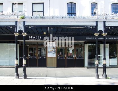 Main entrance of the closed Beales department store on Lord street in Southport Stock Photo