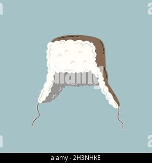 Warm fur Hat with fur ear flaps, ushanka-hat. Vector illustration Stock Vector