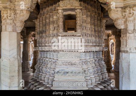 Decorated marble interior of Jain temple at Ranakpur, Rajasthan state, India Stock Photo