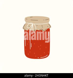 Raspberry jam in glass jar on white background. Vector illustration Stock Vector