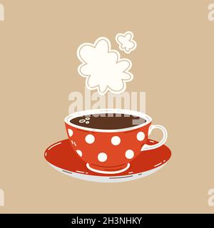 Red cup with hot black tea. Vector illustration Stock Vector