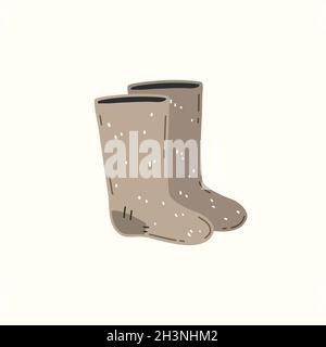 Old grey wool valenki, traditional Russian winter footwear. Vector illustration Stock Vector