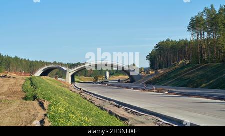 Construction of a green bridge for the crossing of the motorway by animals on the new A14 motorway Stock Photo