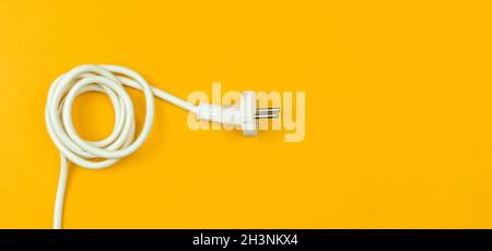 White power cable on flat background, banner Stock Photo