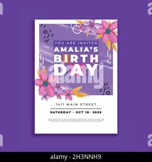 birthday invitation template with colorful flowers vector design illustration Stock Vector