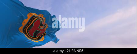 flag of county Hamilton, Ohio , USA at cloudy sky background on sunset, panoramic view, Patriotic concept about Hamilton, Ohio and copy space for wide Stock Photo