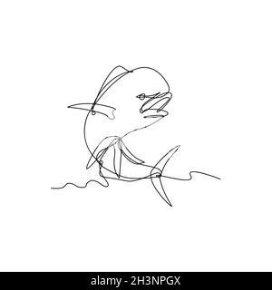 Mahi-mahi or Common Dolphinfish Jumping Up Continuous Line Drawing Black and White Stock Photo