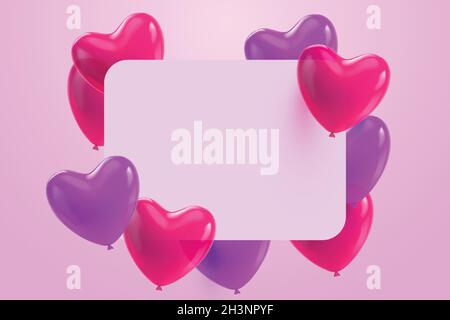 realistic balloons with hearts banner vector design illustration Stock Vector