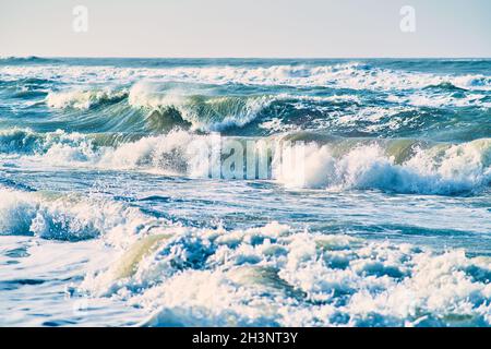 Rough waves on the north sea at the danish coast Stock Photo