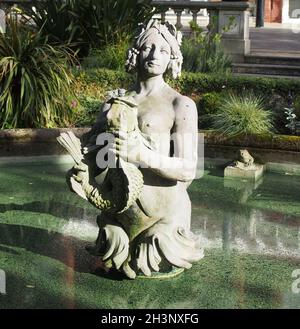 Mermaid Statue in fountain on Lord Street in Southport originally placed in front of the palladium picture palace in 1914 Stock Photo