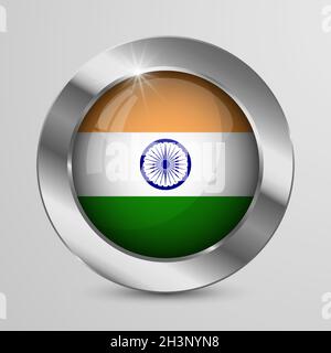 EPS10 Vector Patriotic Button with India flag colors. An element of impact for the use you want to make of it. Stock Vector