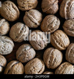 Many walnuts on a table at Christmas Stock Photo