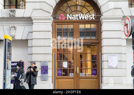 Wooden front doors into NatWest branch in Moorgate city of London England UK Stock Photo