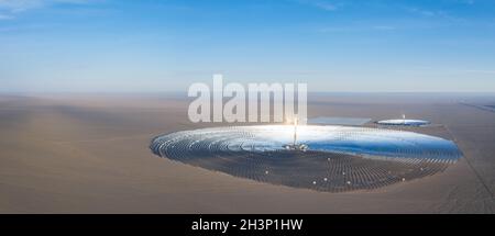 Aerial view of solar thermal power station Stock Photo