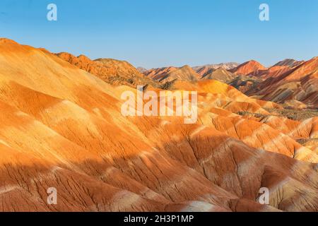 Rainbow mountain in sunset on zhangye Stock Photo