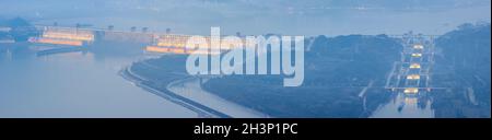 Three gorges dam panorama in nightfall Stock Photo