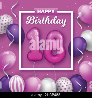 happy 18th birthday with balloons white frame vector design illustration Stock Vector