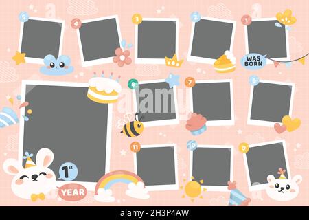flat  birthday collage frame copy space collection vector design illustration Stock Vector