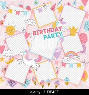hand drawn birthday collage frame collection vector design illustration Stock Vector
