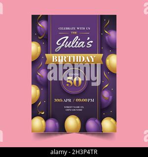 gradient elegant balloons birthday invitation vector design illustration Stock Vector