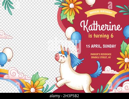 hand drawn unicorn birthday invitation template vector design illustration Stock Vector