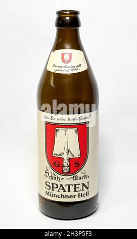 Empty beer bottle of Spaten brewery from Munich in Germany Stock Photo