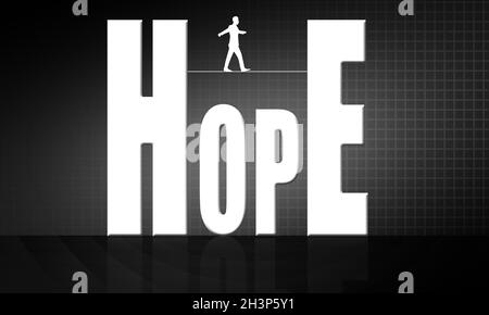 Man walking on tight rope on the hope word Stock Photo