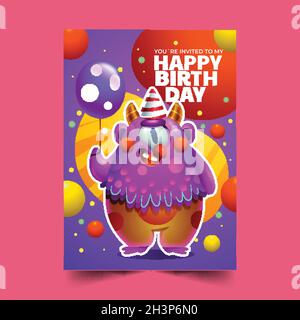 cartoon monster birthday invitation template vector design illustration Stock Vector