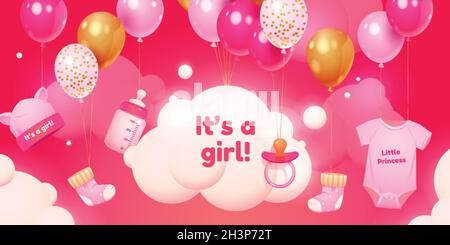 cartoon girl birthday objects collection vector design illustration Stock Vector