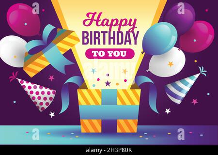 happy birthday you with balloons gift box vector design illustration Stock Vector