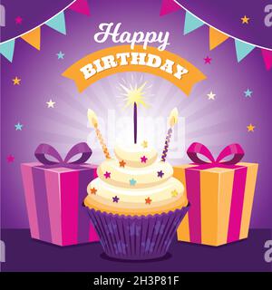 happy birthday you with gifts cupcakes vector design illustration Stock Vector