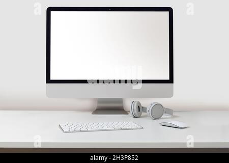 Desktop computer on a white Stock Photo