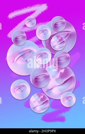 Funky background. Collage with plaster antique sculpture of human face in a pop art style. Modern creative concept image with an Stock Photo