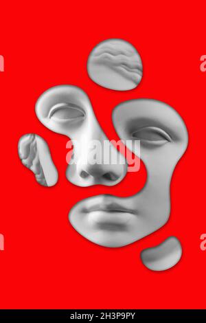 Surreal collage with antique sculpture of woman face in a pop art style. Modern creative concept image with ancient statue head Stock Photo