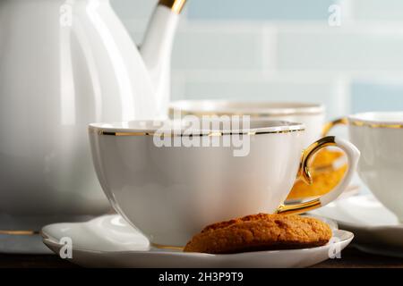 Close up photo of porcelain dishware for tea Stock Photo